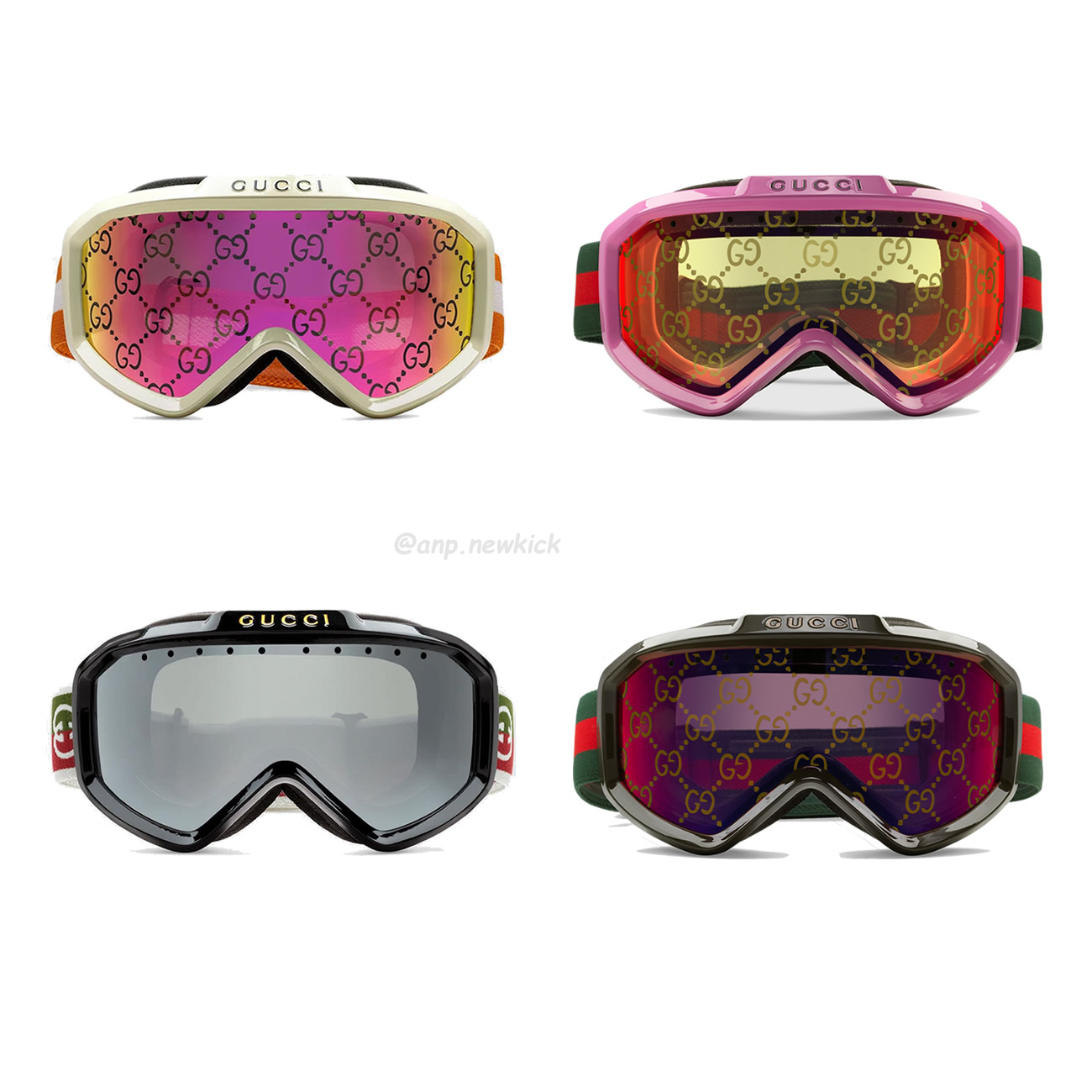 Gucci Ski Goggle Black Pink Olive Green White (1) - newkick.app